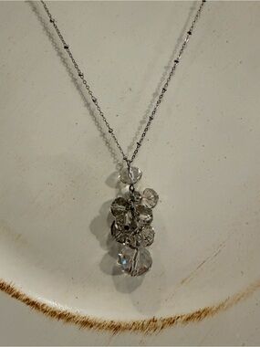 The Limited - Clear Crystal Cluster Pendant Necklace on Silver Chain